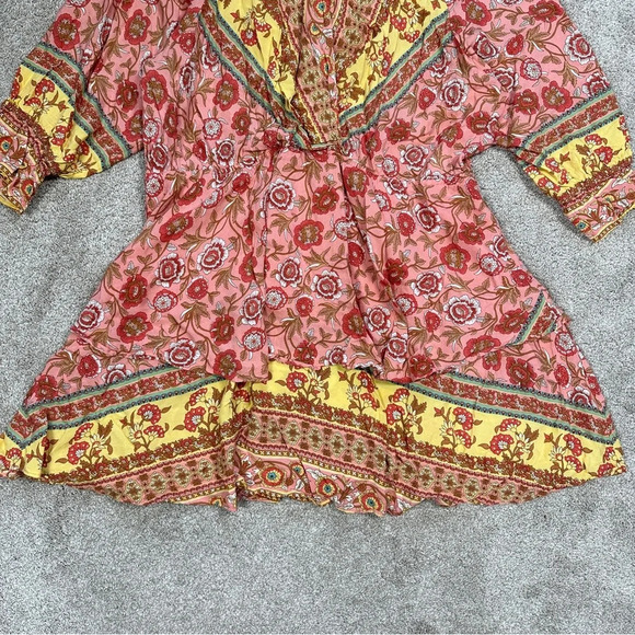 Umgee Floral Border Print Layered Mini Dress Boho Gypsy Rose Pink Plus Size 1X - Picture 7 of 15